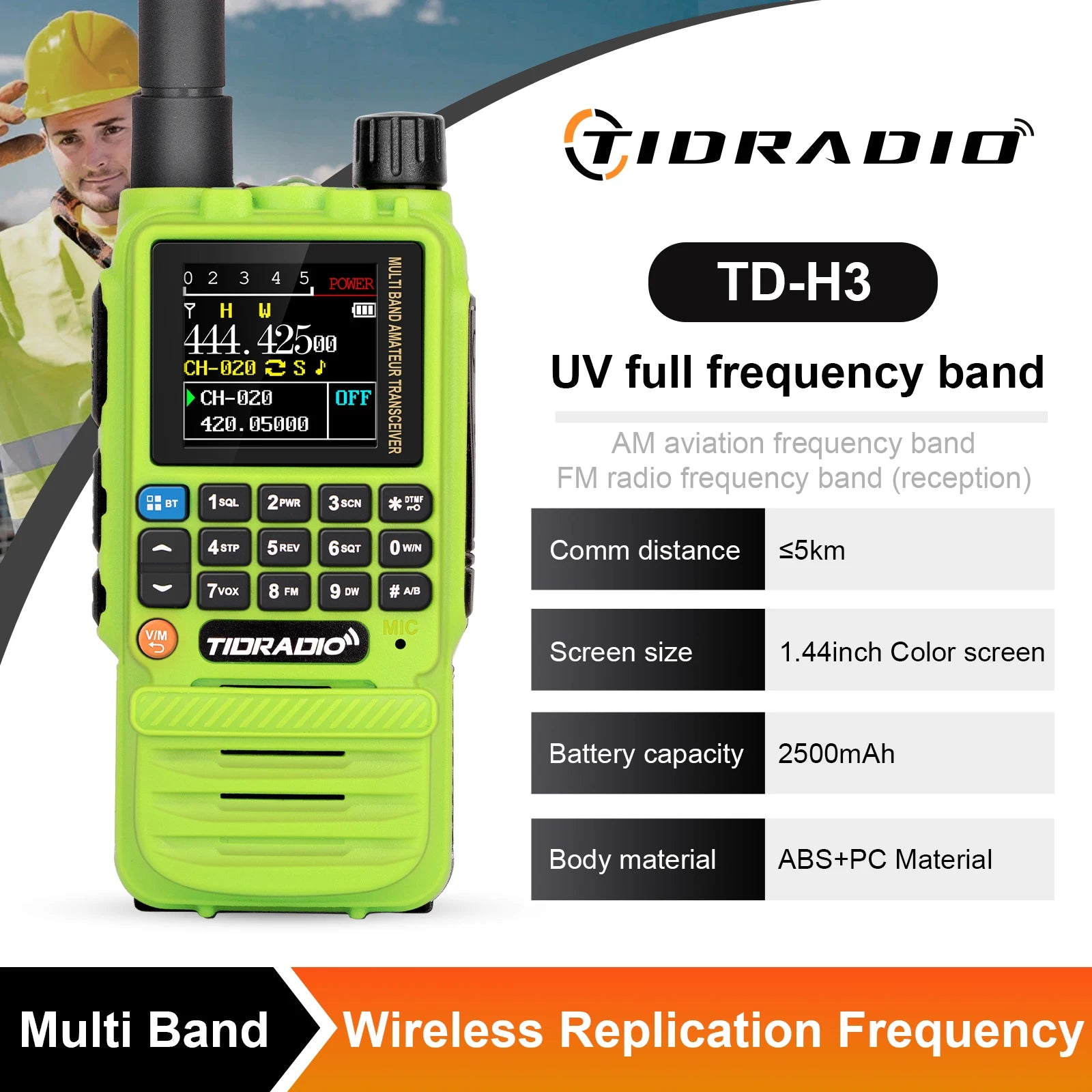 TD-H3 Walkie Talkie Phone Wireless Programming Air Band Long Range Ham Two Way Radio USB Type-C Programming &Charge