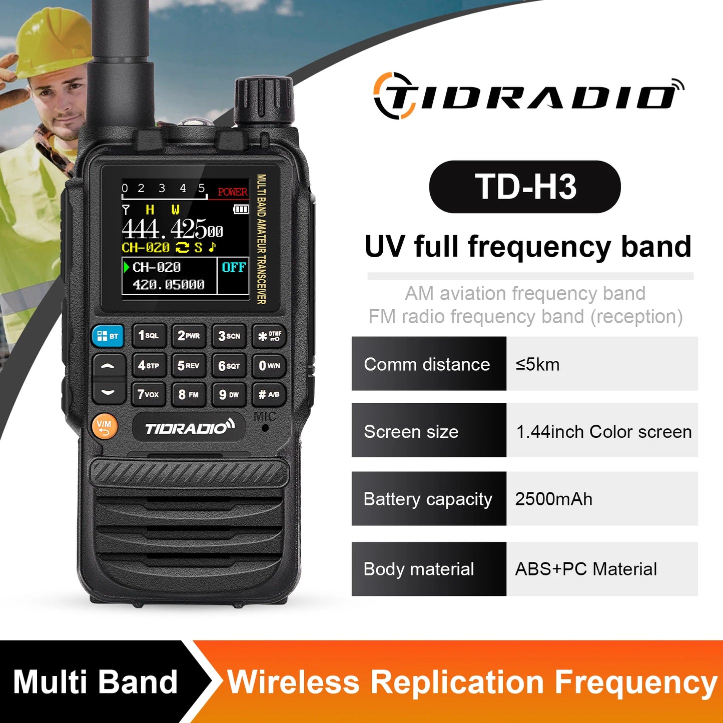 TD-H3 Walkie Talkie Phone Wireless Programming Air Band Long Range Ham Two Way Radio USB Type-C Programming &Charge