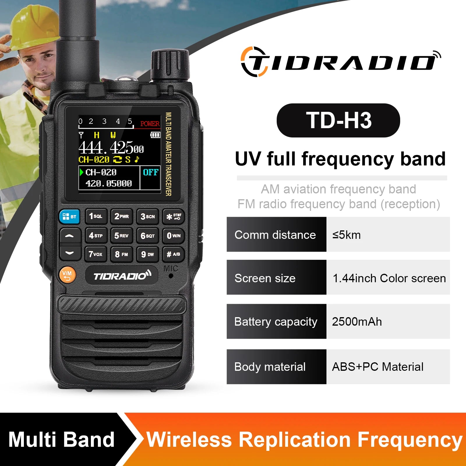 TD-H3 Walkie Talkie Phone Wireless Programming Air Band Long Range Ham Two Way Radio USB Type-C Programming &Charge
